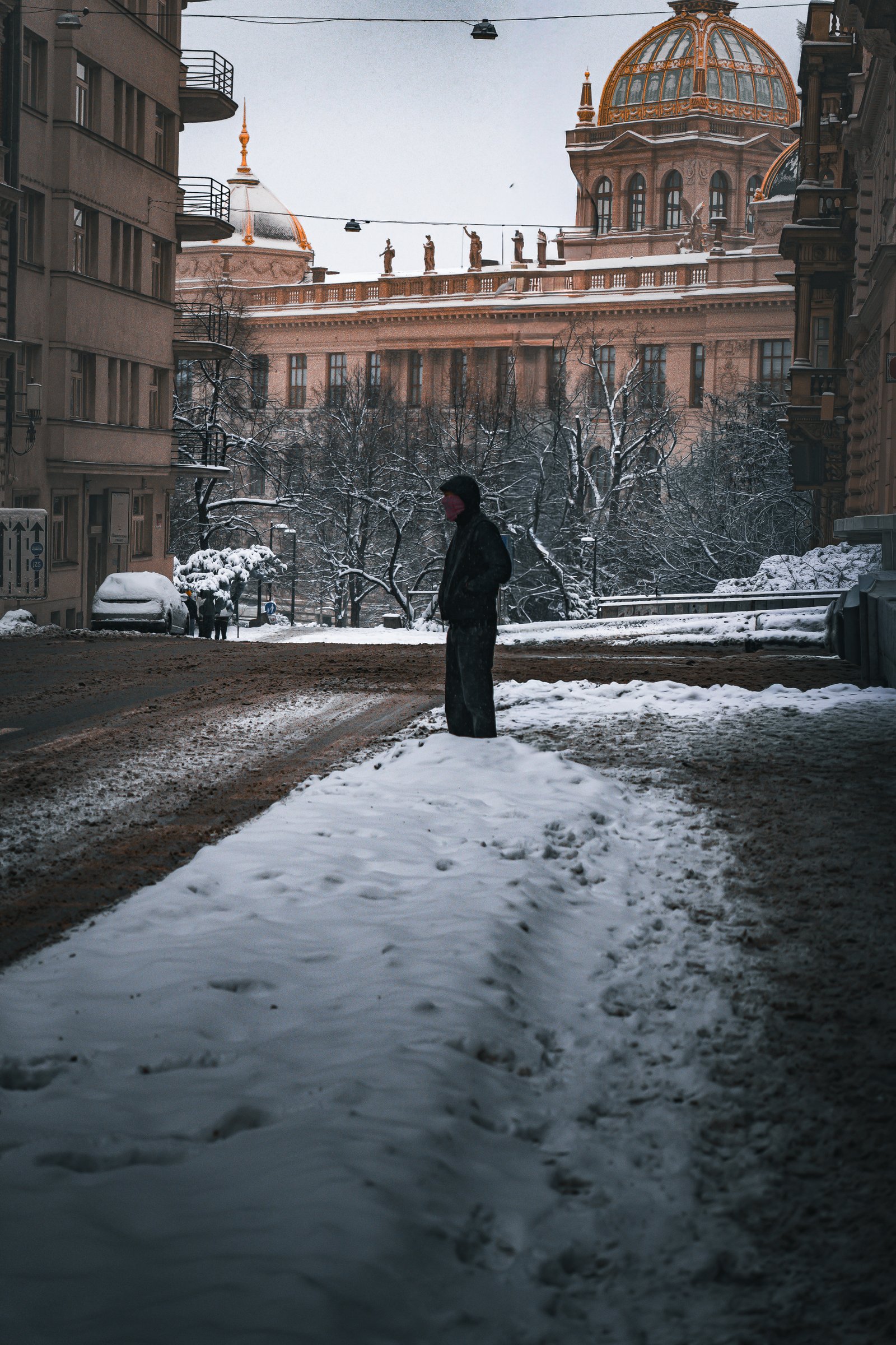 Snowy street, Prague